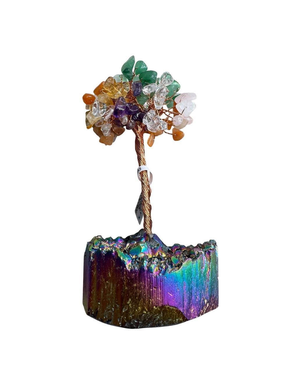 Kalifano Gemstone Tree Rainbow Titanium Quartz Crystal Cluster Decor NWT
